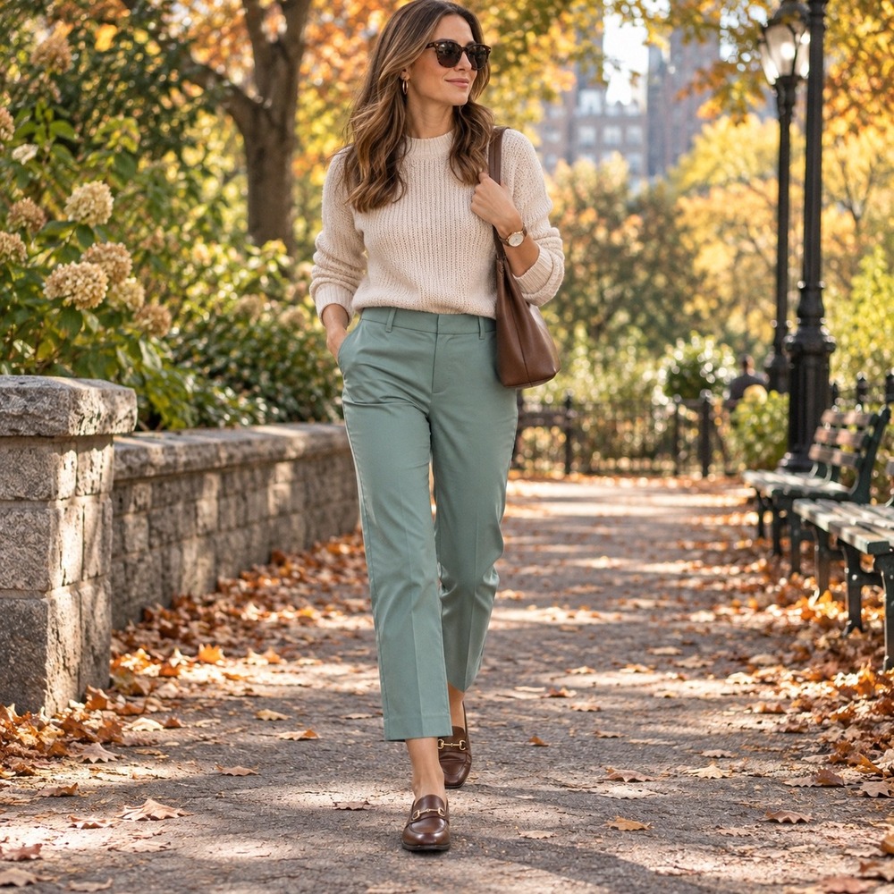 Trademark Womens Sage Green Tailored Straight Leg Cropped Trousers Size 4